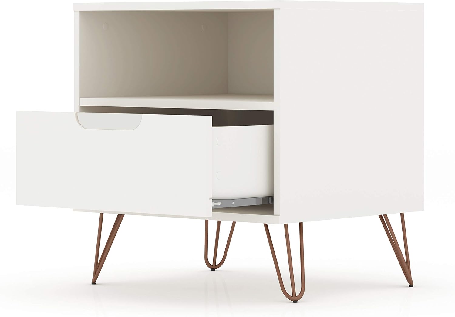 Off-White 1-Drawer Nightstand with Hairpin Legs