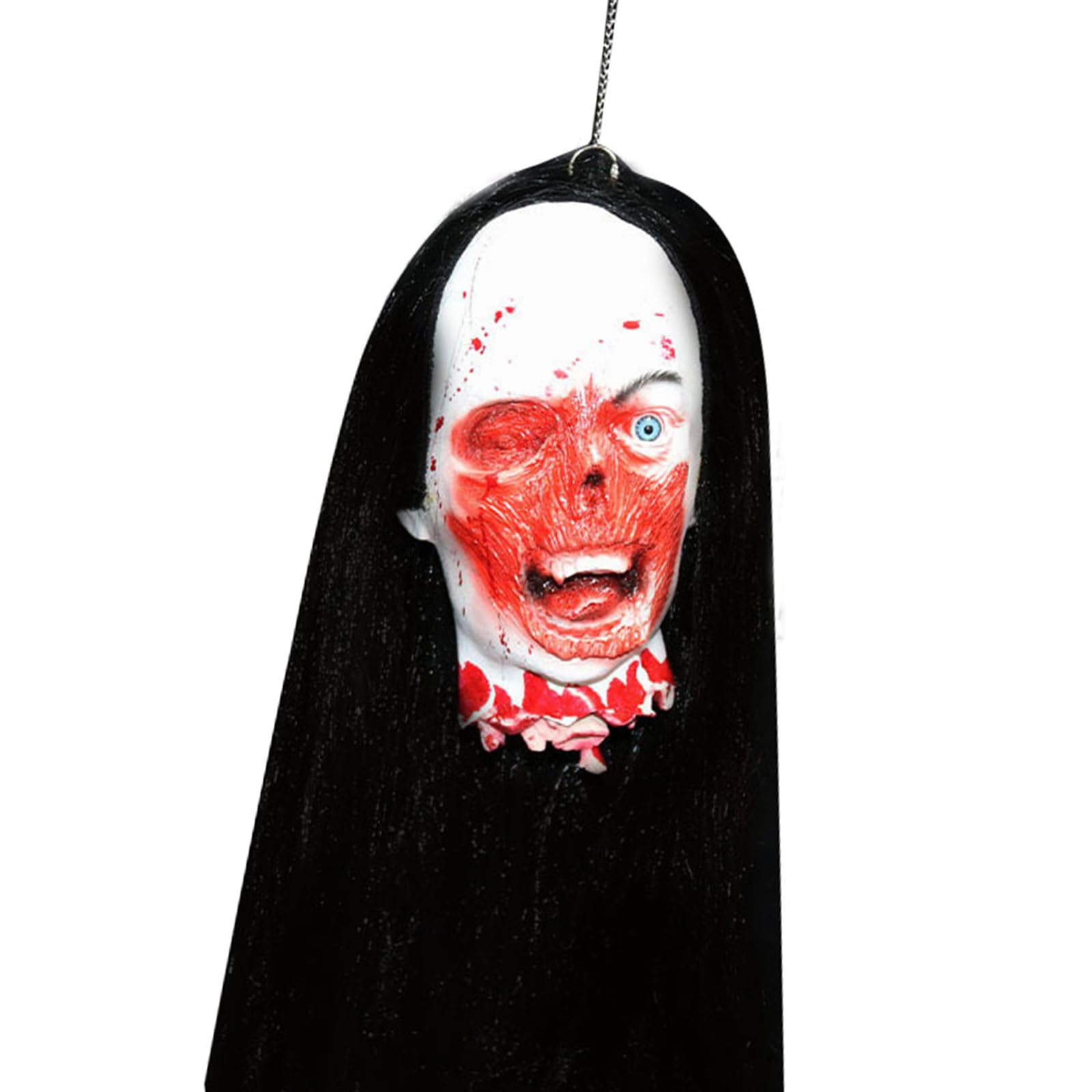 oringnat Halloween Hanging Head with Chain Scary Props Cut offs Corpse Head Hanging Severed Head Haunts House