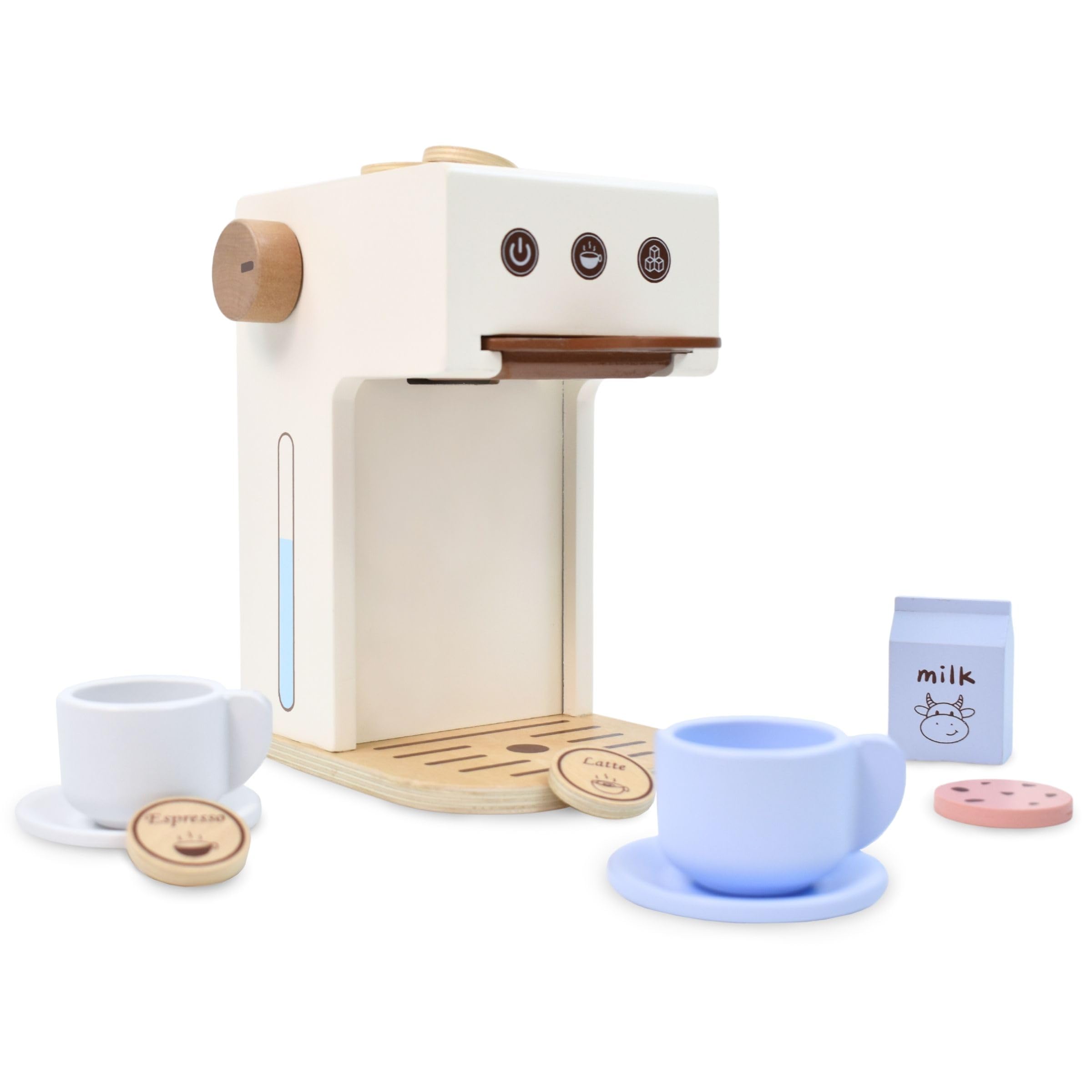 Mamabrum Macchina Caffè Giocattolo in Legno per Bambini 3+ - Set Barista con Cialde e Accessori - Gioco Educativo Nespresso Stile per Sviluppo Manualità e Creatività