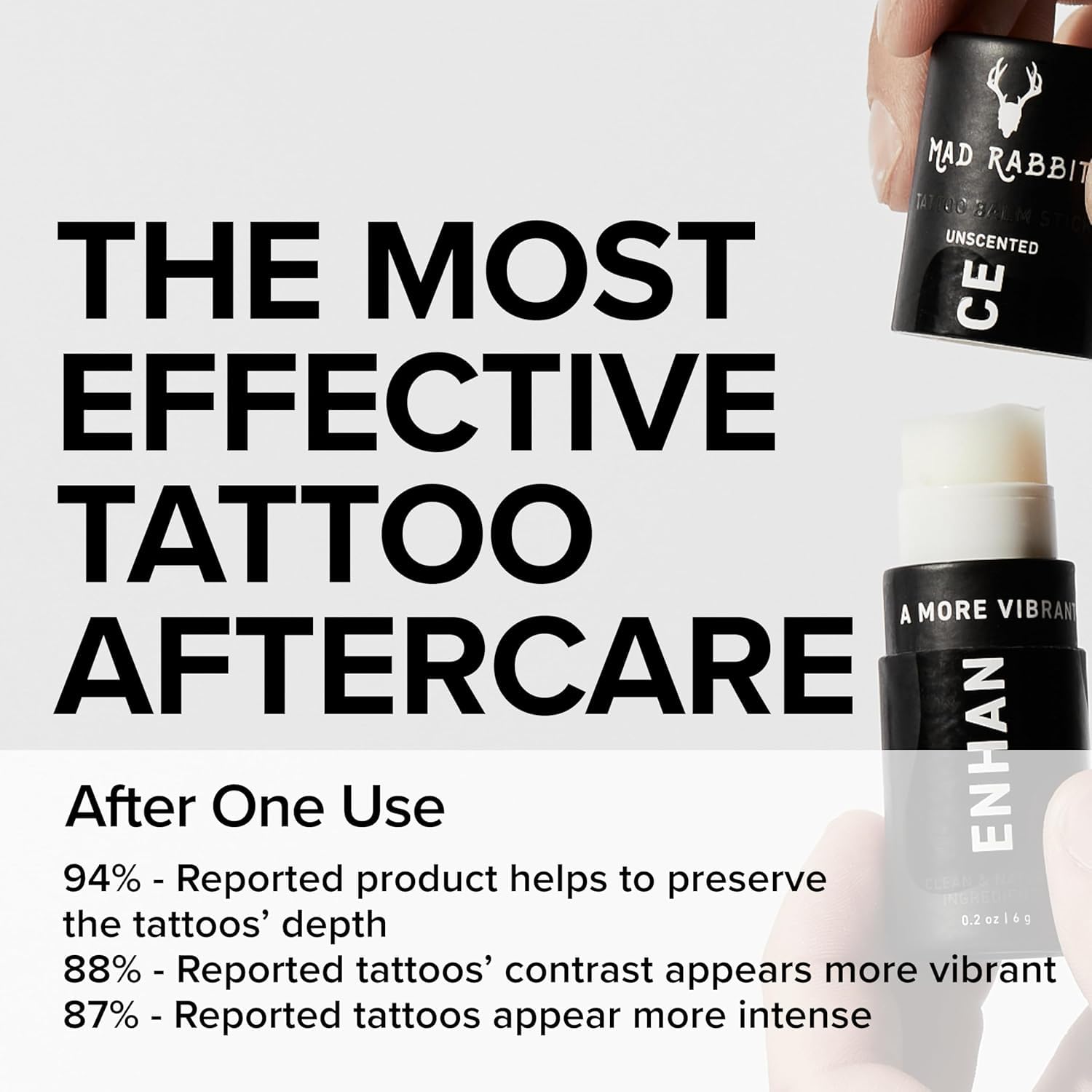 Mad Rabbit Enhance Tattoo Balm Stick, Fragrance-Free Tattoo Aftercare