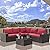 Kullavik 6-Piece Patio Set All-Weather Outdoor Furniture Patio Set Sofa PE Rattan Wicker Patio Conversation Set with Glass Table and Cushions