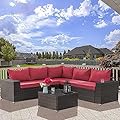 Kullavik 6-Piece Patio Set All-Weather Outdoor Furniture Patio Set Sofa PE Rattan Wicker Patio Conversation Set with Glass Table and Cushions