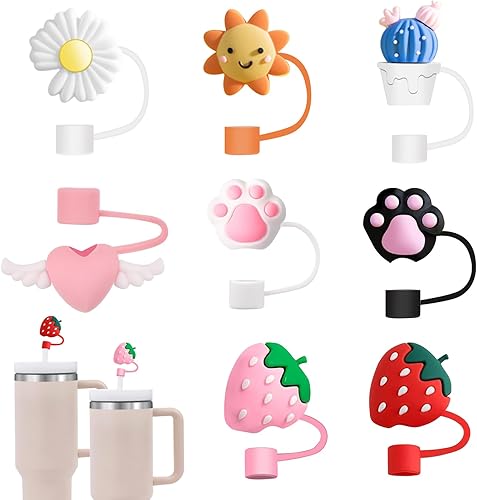 Taoulimi - Paquete de 8 fundas para popotes Stanley, tapas de pajilla, compatibles con Stanley Cup, antipolvo, puntas de popote para beber,