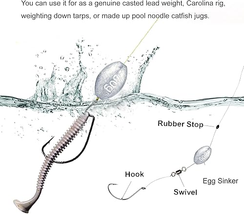 Miniatura 4 de Plomos de Pesca en Forma de Huevo, Surtido de Pesos de Plomo Forma Ovalada, Aparejos de Bala para Pesca de Lubina con Gusanos de Casting para Agua