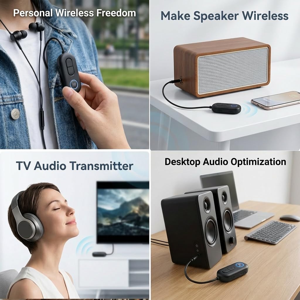 2 in 1 Airplane Bluetooth 5.4 Transmitter Receiver, Wireless Aux Adapter 3.5mm Dual Connection Mini Wireless Car Transmitter Receivers for Airplane Home Car Headphones TV Gym Speakers — view 6