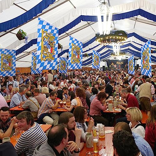 Image of AhfuLife Oktoberfest Flag 3x5 Ft for Oktoberfest Decorations, 1 Pc Bavarian German Flag - Double Sided with Brass Eyelets for Beer Tent, Bar Club Indoor Outdoor Autumn Decorations