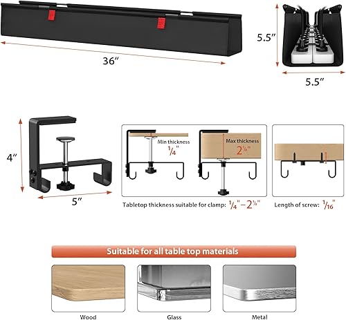 Miniatura 4 de Univivi Bandeja de organización de cables sin taladros debajo del escritorio, organizador de cables de 36 pulgadas para mesa, administración de