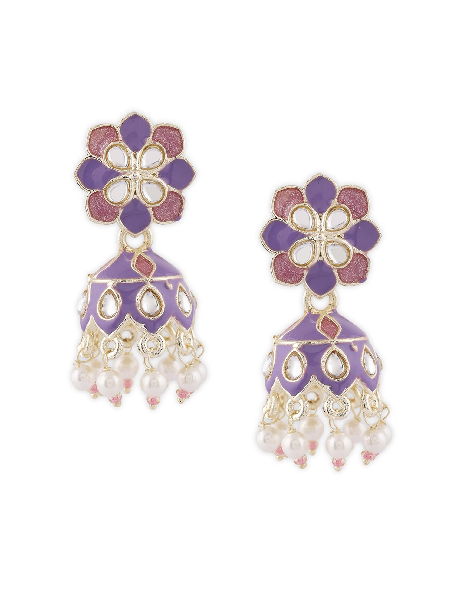 Zaveri Pearls Pink & Purple Enamel Kundan Ethnic Jhumki Earring For Women-ZPFK16646 (B0CKL9ZDGP) Amazon Price History, Amazon Price Tracker