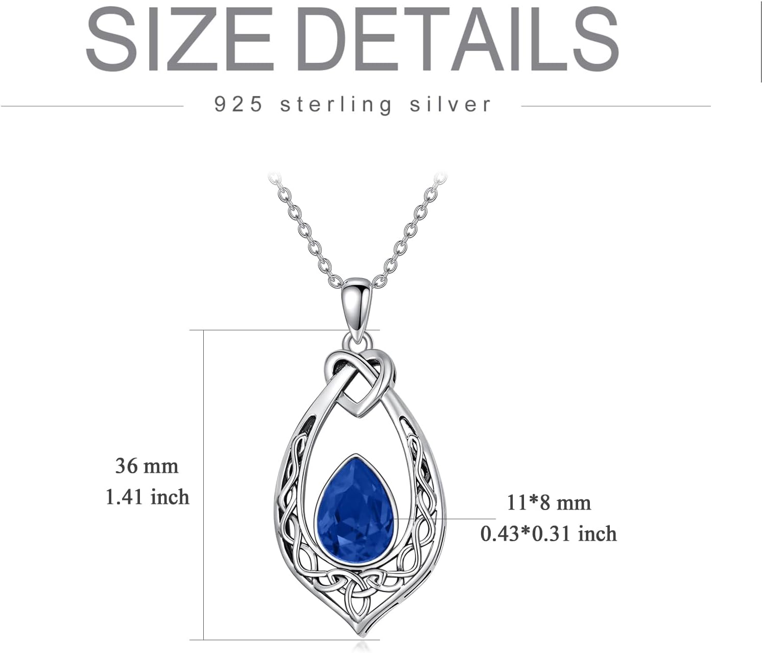 AOBOCO Celtic Knot Necklace 925 Sterling Silver Oxidized Vintage Love Knot Pendant Necklace with Simulated Birthstone Crystal, Birthday Christmas Jewellery Gifts for Women - Image 5