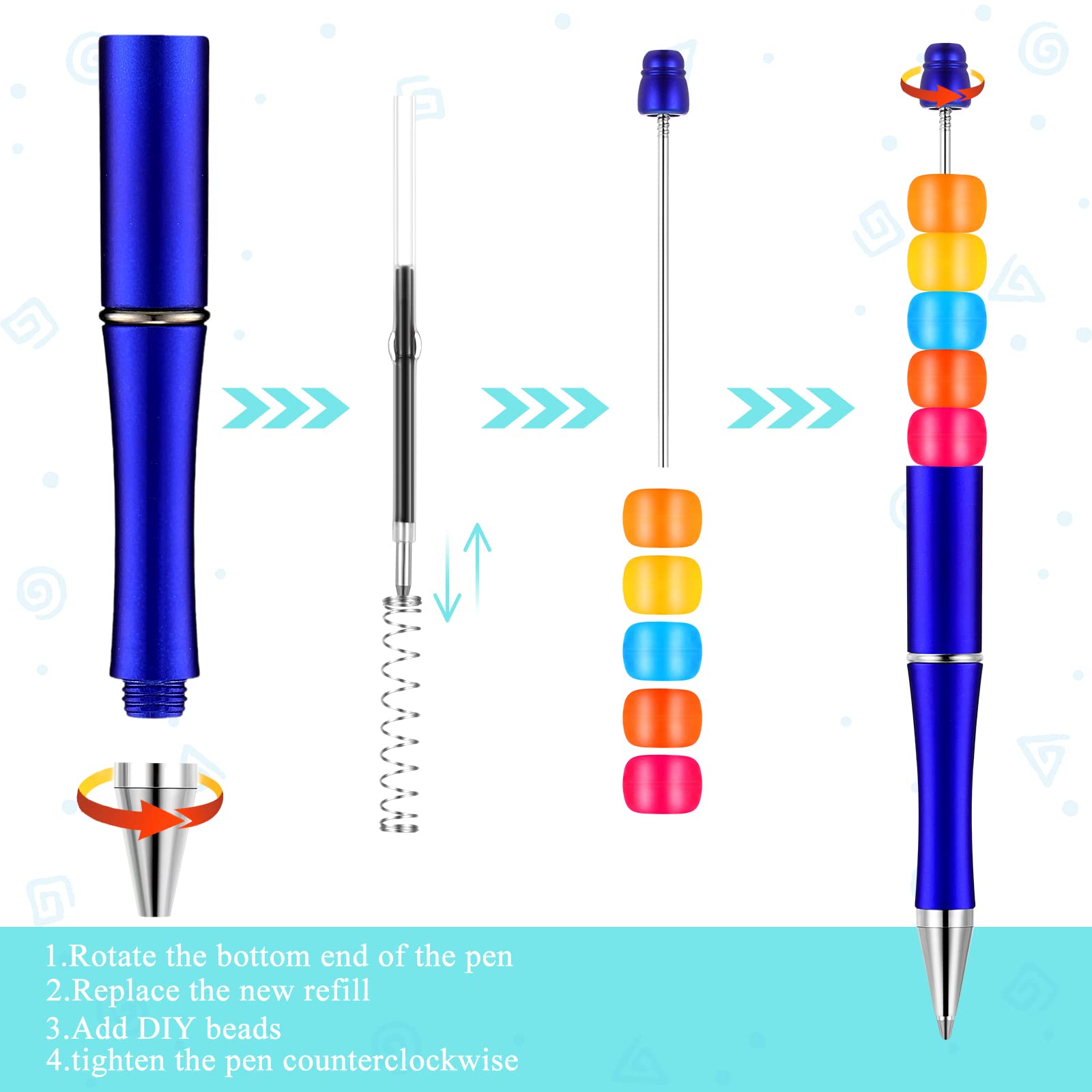 Crtiin 50 Stück Kunststoff-Kugelschreiber, Kugelschreiber, Schaft, schwarze Tinte, Perlenstifte mit 50 Nachfüllminen für Heimwerker, Geschenk, Kinder, Studenten, Büro, Schulbedarf (blau)