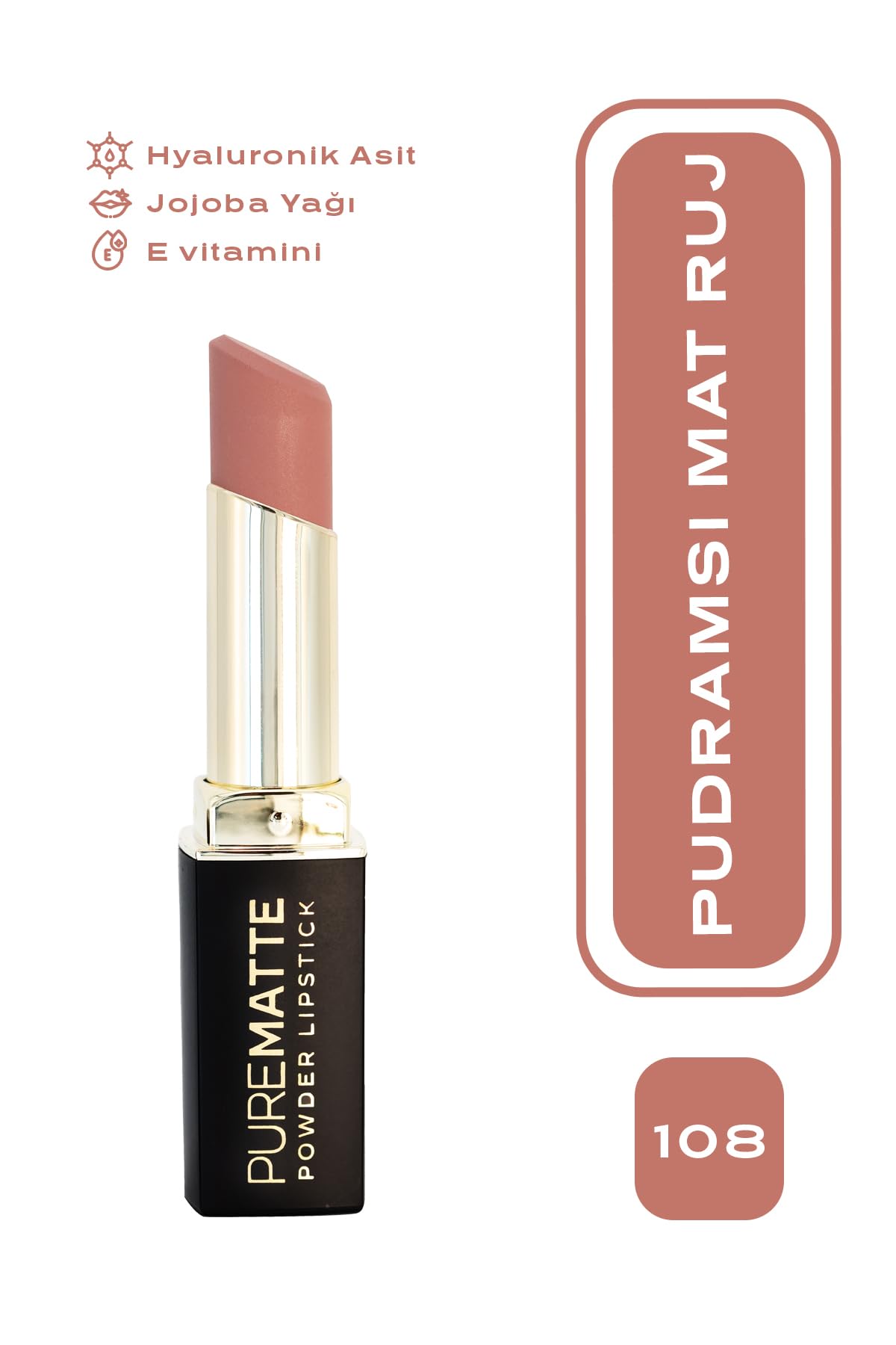 Golden Rose Pure Matte Powder Lipstick No: 108 - Nemlendirici Pudramsı Mat Ruj