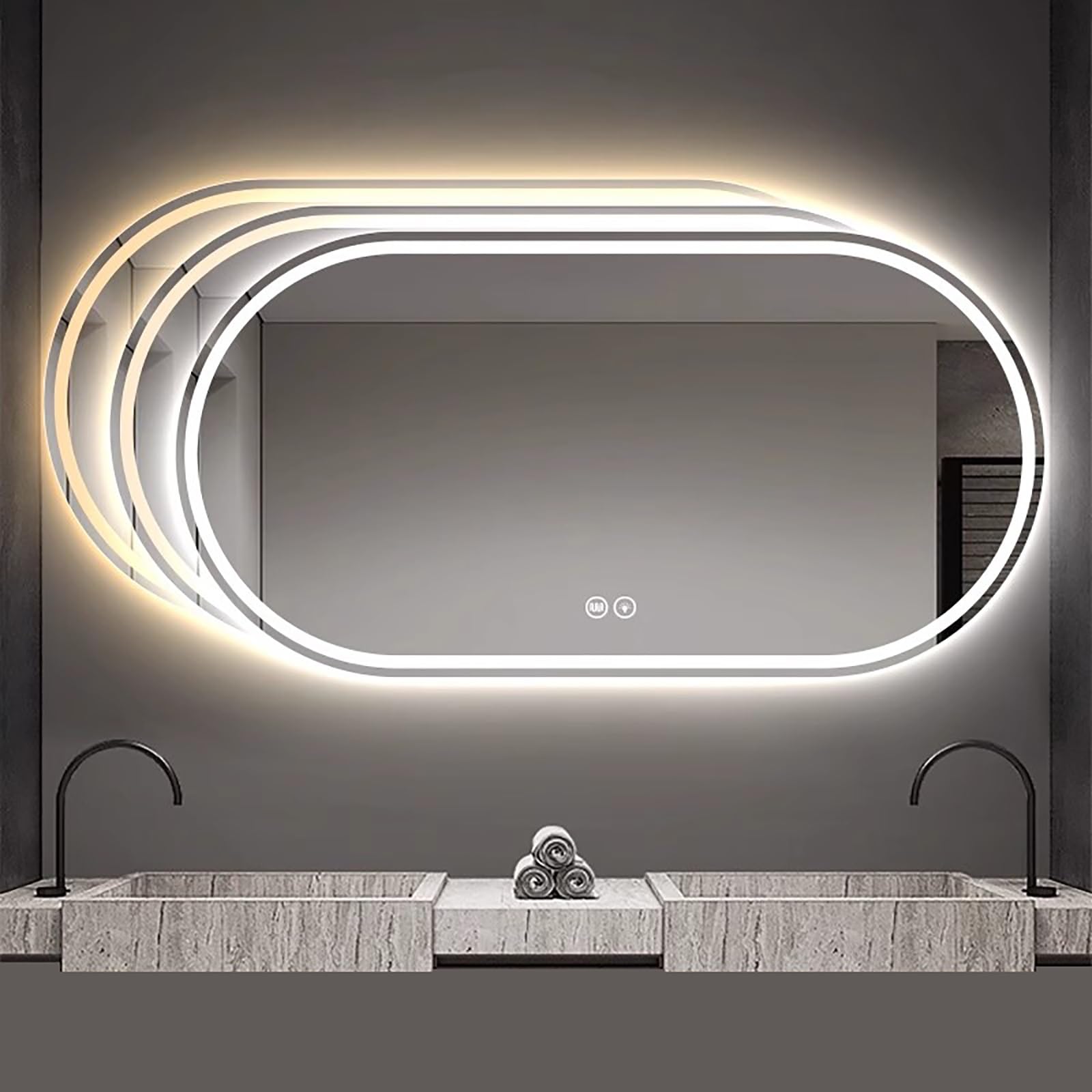Miroir de salle de bain anti-buée ovale à DEL avec rétroéclairage et lumière avant modulable