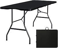 Byliable 6ft Folding Table - Heavy Duty Portable Plastic Fold-in-Half Table with Handle for Camping, Picnic, Party, Indoor Outdoor Use, Black