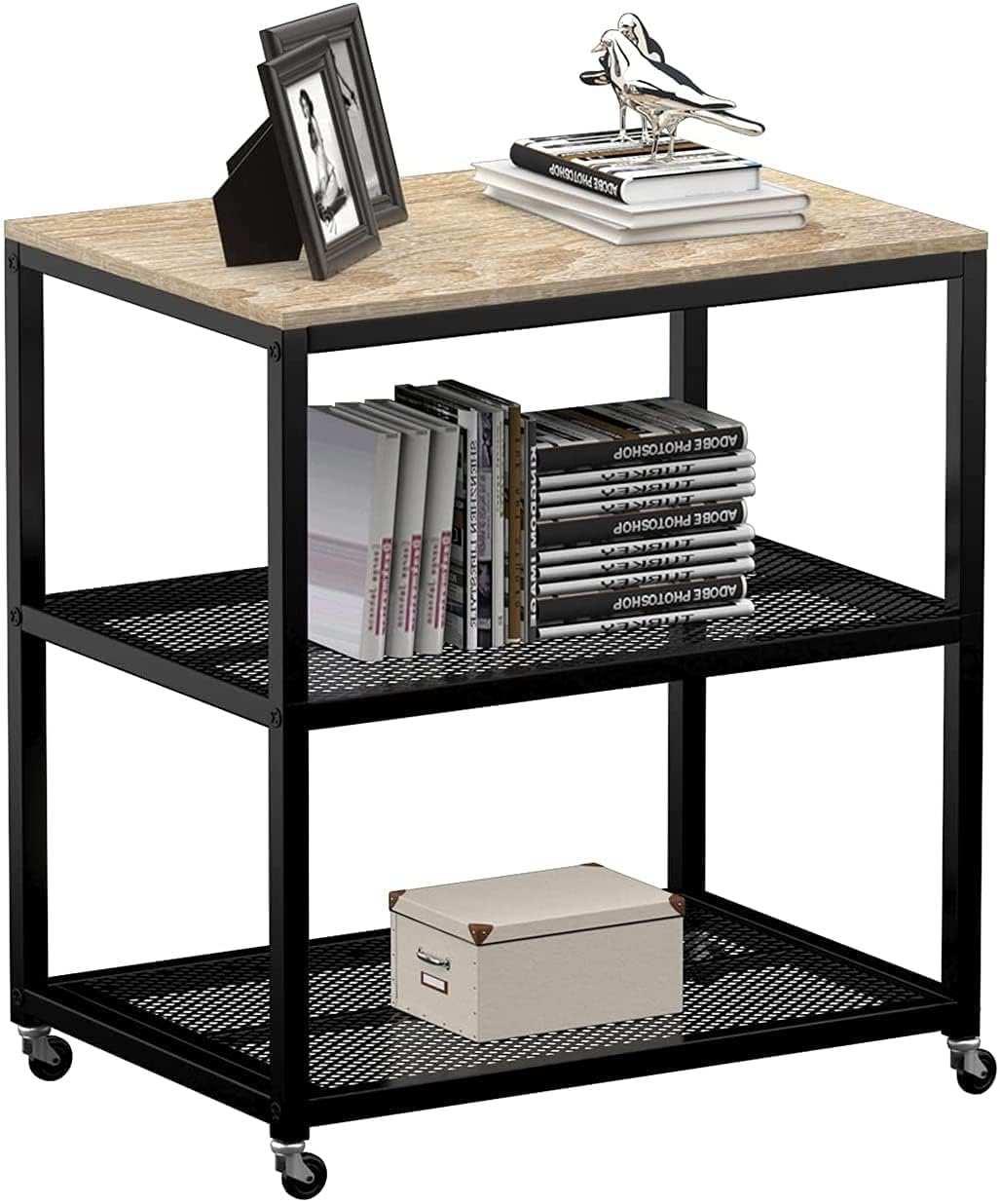 OGFC 45242 Home Bar Cart 3-Tier Standing Baker's Racks,Rolling Serving Bar Cart on Wheels with Storage Industrial, Wood Look Accent Furniture with Metal Frame,for Living Room Kitchen