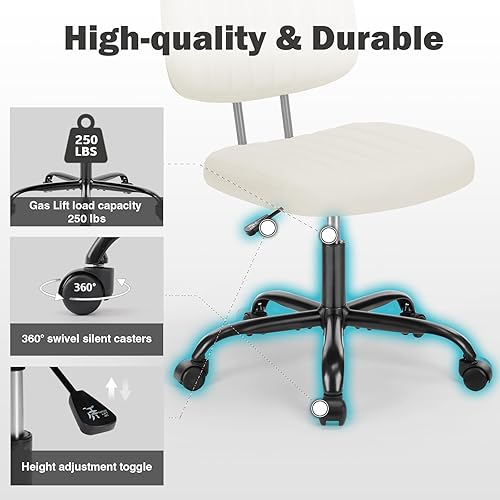 Vista 7 de DUMOS Silla ejecutiva pequeña sin brazos para escritorio de hogar con soporte lumbar de respaldo bajo, silla de oficina para computadora de cuero PU