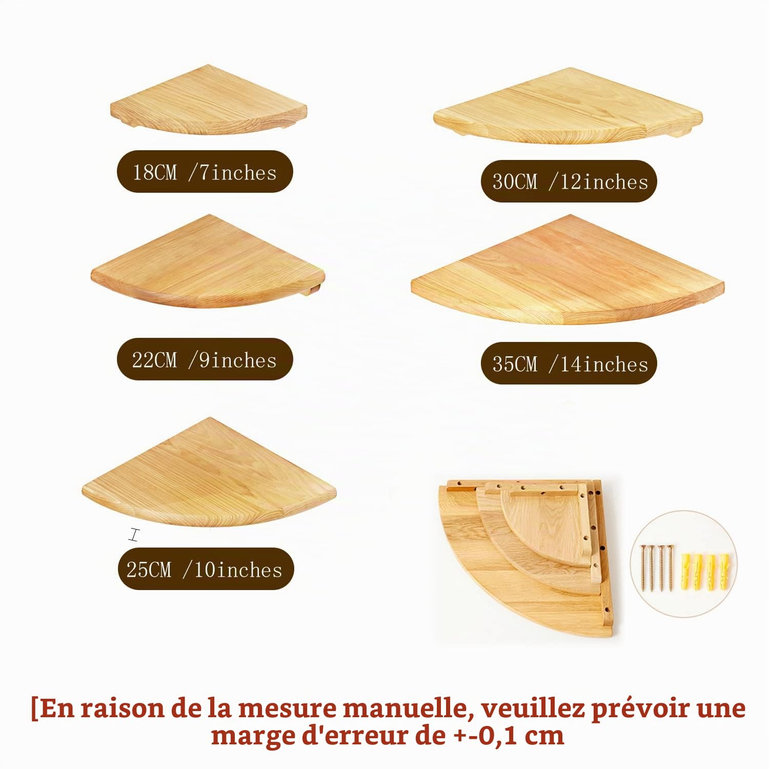 Etagere d’Angle Flottante en Chêne Bois, Flottant Etagere d’Angle en Bois Rustique avec extrémité Arrondie de Bain Chambre à Coucher Salon Cuisine Bureau