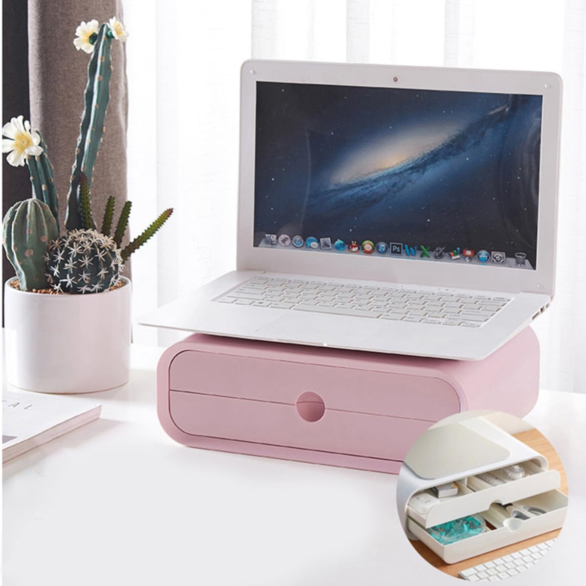 iplusmile Étagère de Rangement Surélevée pour Moniteur Tiroir de Classement Abs, Support Bureau Rose pour Bureau à Domicile et Organisation Papeterie