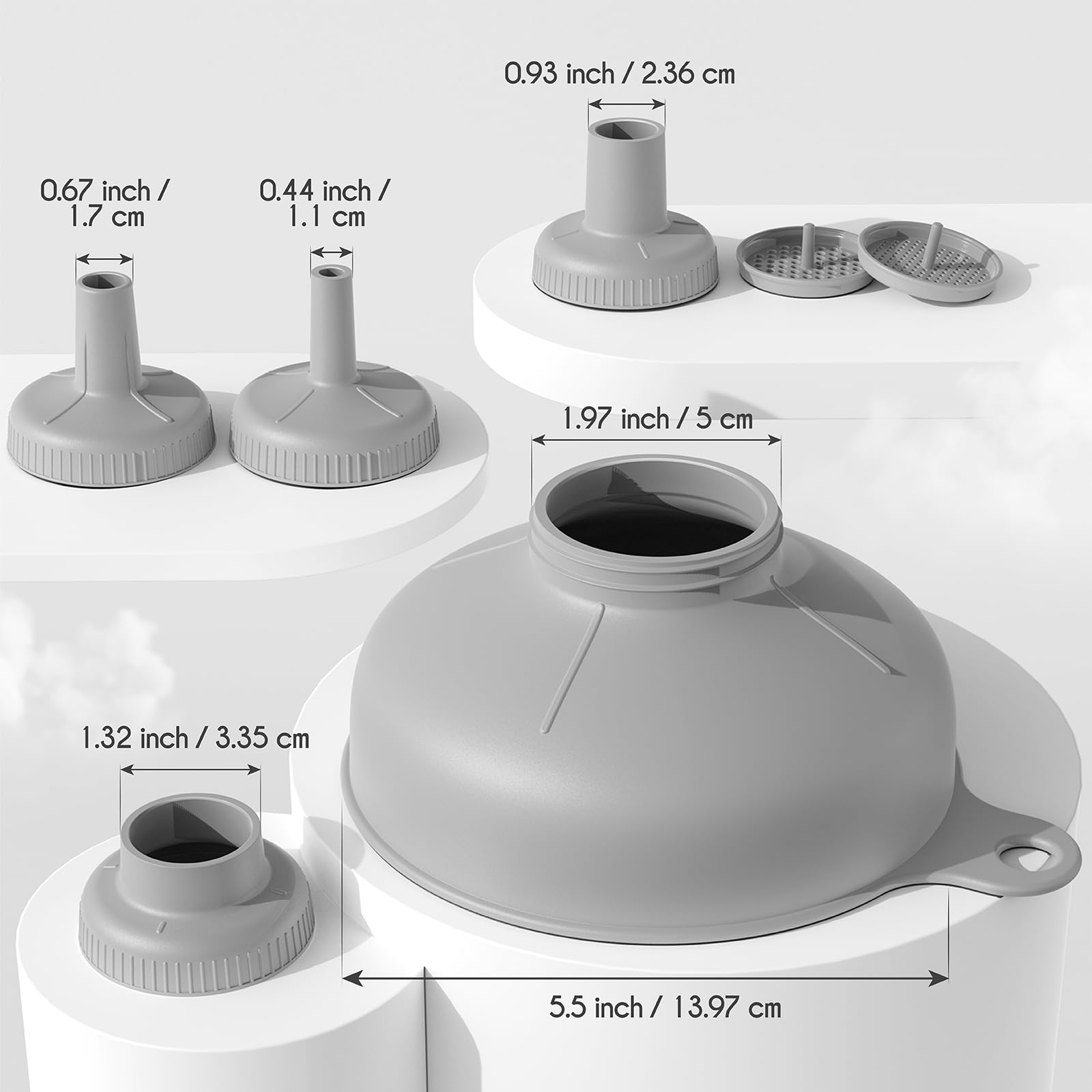Embudo de Cocina de Boca Ancha, Embudo de Cocina de Plástico Grado Alimenticio para Cocinar y Envasar con 4 Tamaños de Boquillas para Rellenar Tarros Anchos y Regulares Mason