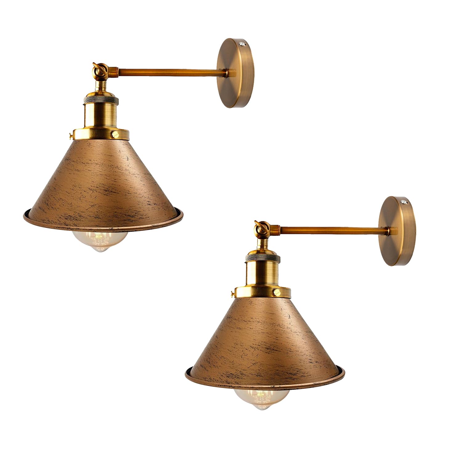 LEDSone 2 Pack of Industrial-Wall Light Vintage 240-degree Adjustable Wall Sconce Antique Wall Mounted Lighting E27 for Restaurants Kitchen Bedroom (Brushed Copper - 2 Pack, with Bulb)