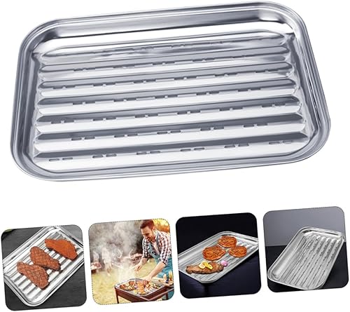 Miniatura 7 de Happyyami Stainless Steel Grill Pan Roasting Fish Drip Tray Vegetable Grill Basket Stainless Grill Topper BBQ Grill Pan Grill Toppers Grill Pan for