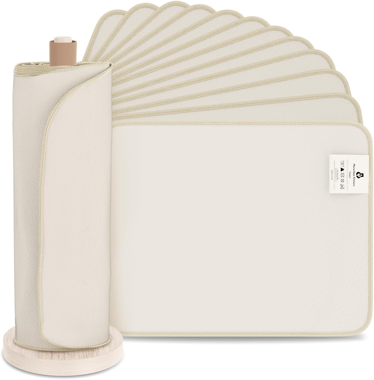 Reusable Paper Towels with Holder - Washable Cloth Paper Towels with Soft Cotton Fabric - Absorbent, Multipurpose Reusable Napkins - Sustainable, Quick-Drying Paper Towel (20 Pack)