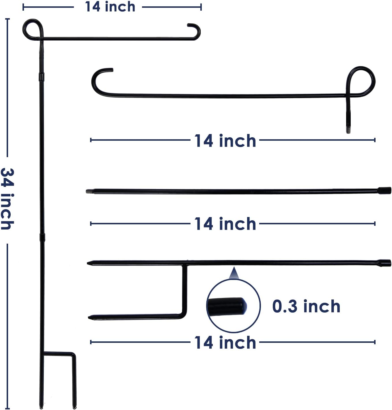 PHITRIC Garden Flag Holder Stand, Premium Powder-Coated Yard Flag Pole, Weather-Proof Black Metal Flagpole for Winter Garden Flag/Christmas Garden Flag/American Flag/Outdoor Garden Decor