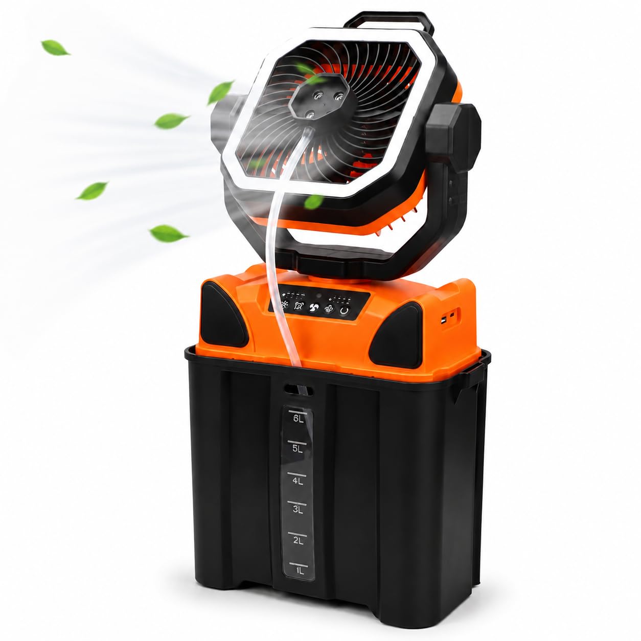 Ventilateur Brumisateur Portable 6 L pour Terrasses Extérieures, Ventilateur de Camping Rechargeable 20 000 MAh, Télécommande et Lumière LED pour les Activités de Tente en