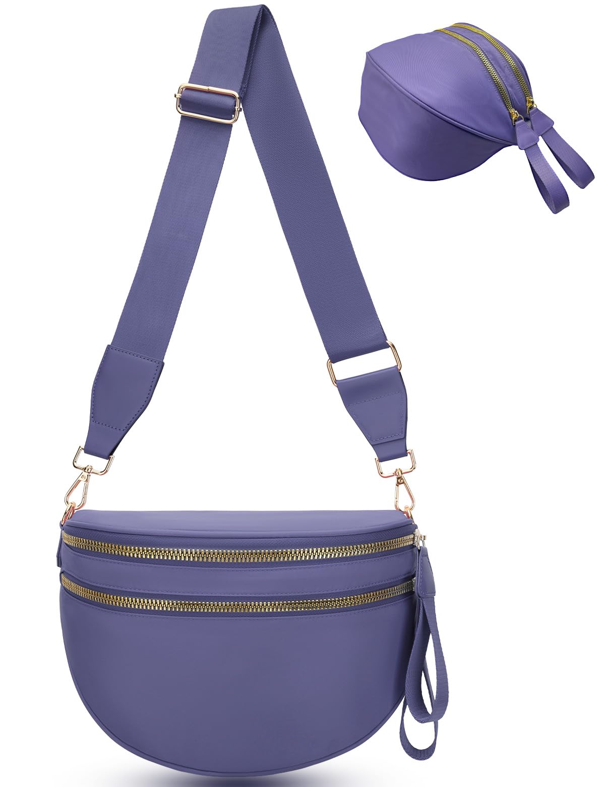 Bum Bags for Women Nylon Crossbody, Spacious Fanny Packs Belt Bag Large Sling Bag with Adjustable Strap (Purple)
