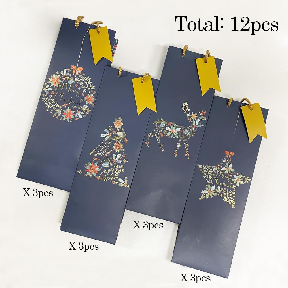 12 PCS Christmas Wine Bottle Bags, Kraft Paper Champagne & Whiskey Wine Gift Bags with Handles - Image 4