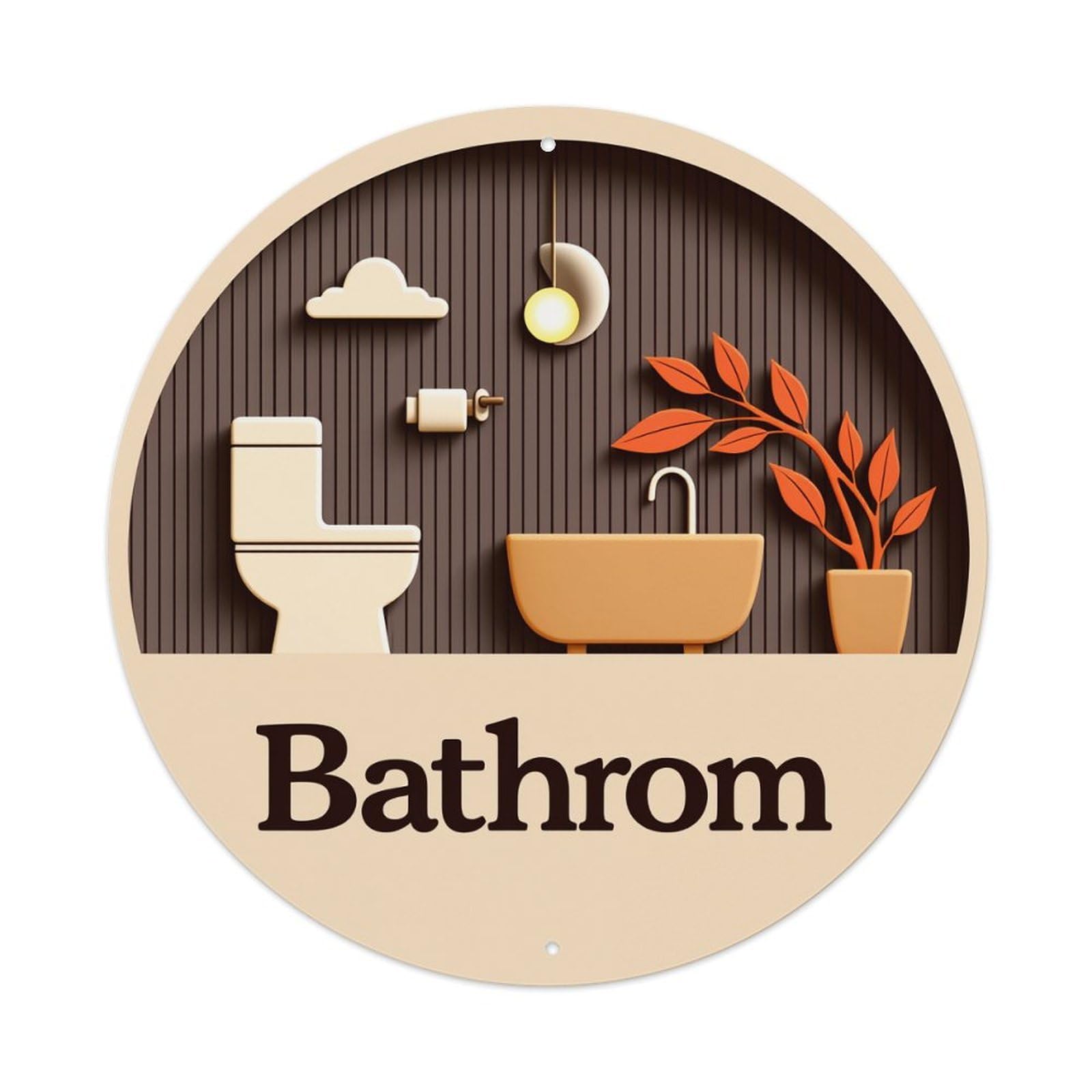 Bathroom Scene With Toilet Sink Plant And Light Metal Tin Sign Plaque