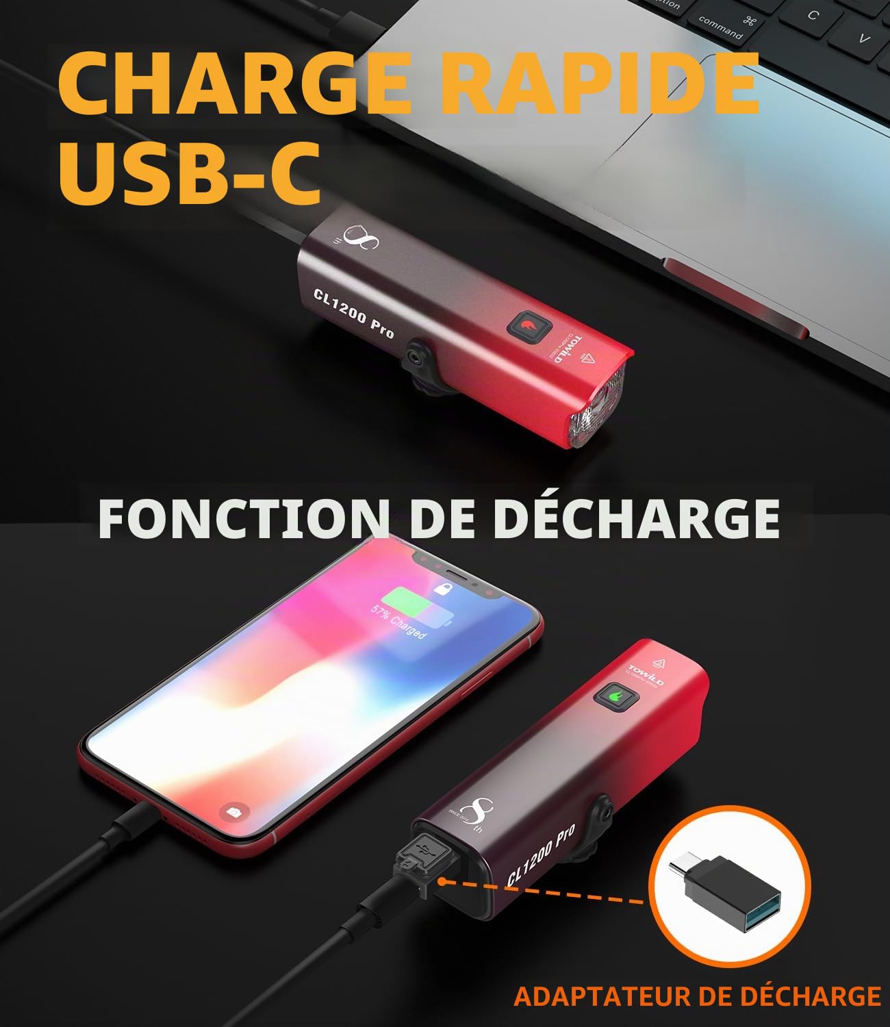 Éclairage Avant Vélo Intelligent 1200 Lumens - Phares de Vélo Super Lumineux avec Télécommande sans & Support pour Ordinateur de Vélo, 5000 mAh Rechargeable IPX6 étanche pour la Conduite de Nuit