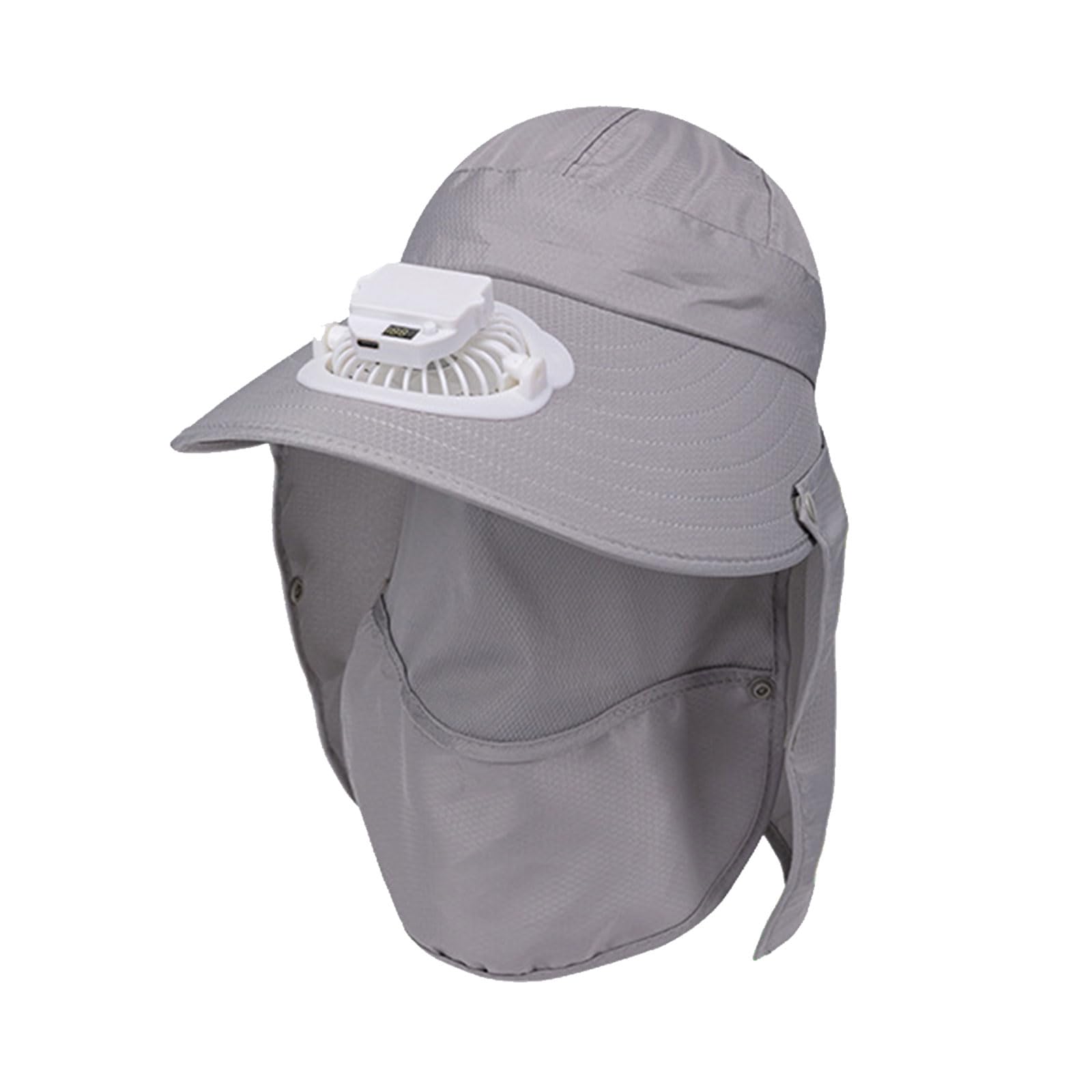 MICFENY Adjustable Sun Protections Sun Hat USB Cooling Fan Hat with Removable Face Cover Neck Flap For Camping Beach Activity