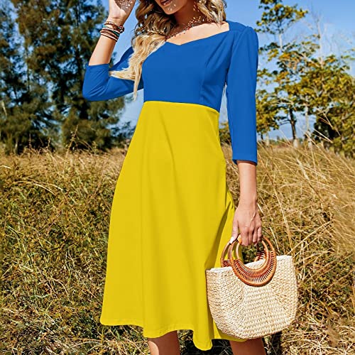 TAIZIYEAH Elegant Casual Ukrainian Flag Bow Dress for Women Floral Flared Dresses Girl's Summer Sun Beach Swing Dress 2XL3