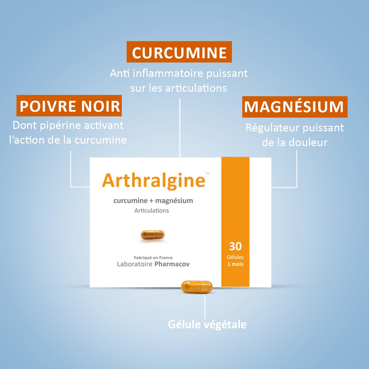 Articulations Douloureuses - Anti-inflammatoire naturel - Curcumine (curcuma) - Magnésium - - Fabriqué en France - 1 mois - NATURAFRANCE