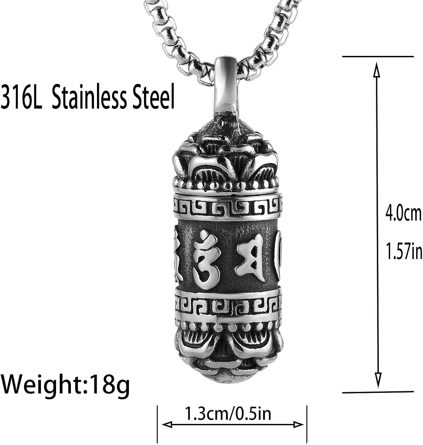 STWTR Tibetan Buddhist Meditation Stainless Steel Pendant Memorial Cremation Ash Pill Container Necklace Men's Ladies Comes with 23.6" Chain - Image 2