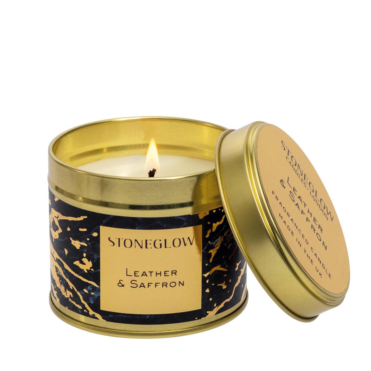Stoneglow - Luna - Leather & Saffron - Candle Tin New