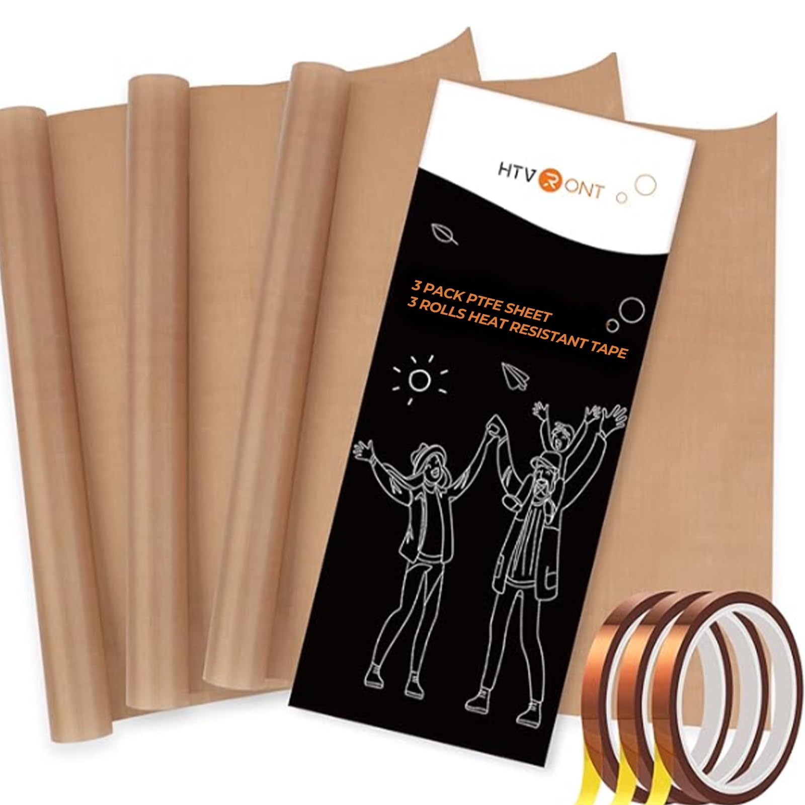 HTVRONT ヒートプレス用テフロンシート - 3パック 12インチ x 16インチ テフロンシート 3ロール 10mm x 33m 昇華用 ノンスティックテフロンシート 耐熱性 (ブラウン)