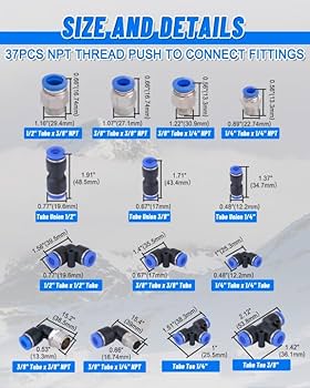 XaXmTee 123個 クイックコネクトエアライン継手キット 空気圧プッシュ