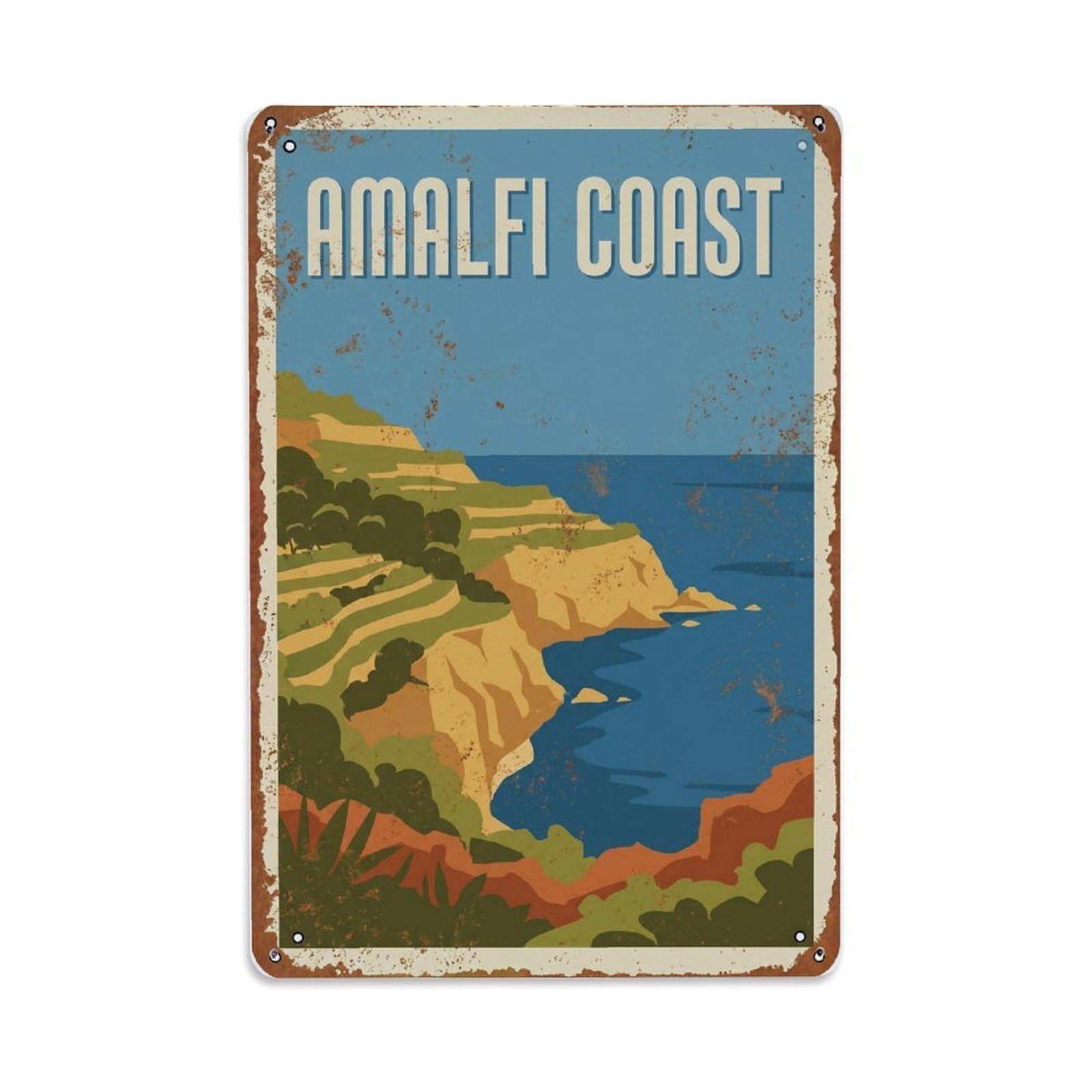 Vintage Travel Bluff Italy Seaside Metal Tin Sign Plaque Wall Decor for Cafe, Club Bar, Office, Home Garden Metal Poster 8x12Inch