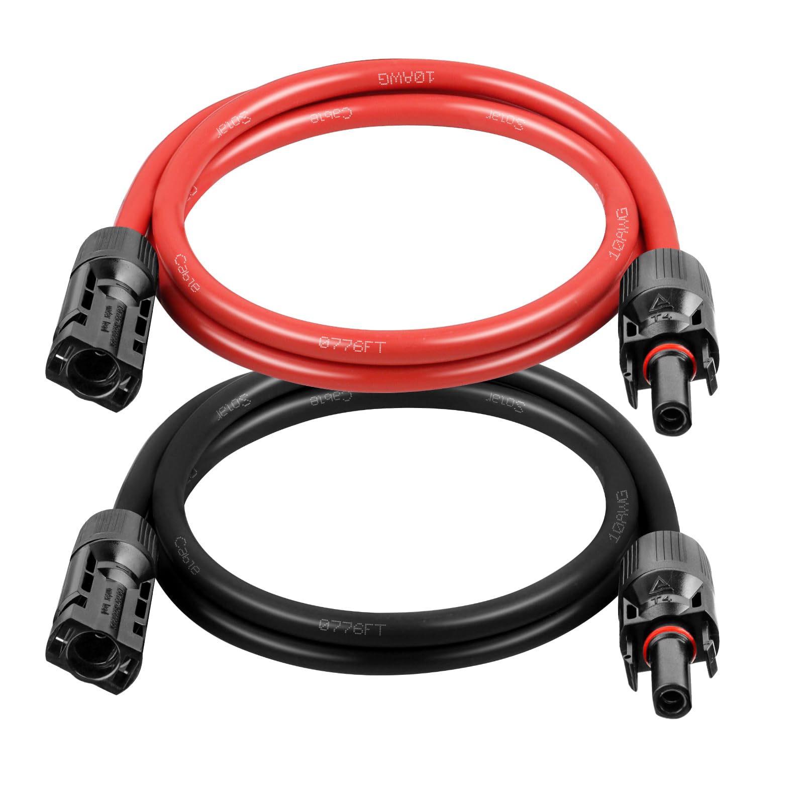 10AWG Solar Extension Cable 2FT – 2 Pack Red &amp; Black PV Wire with Solar Connectors, 84-Strand Tinned Copper, Dual XLPE Insulated, Outdoor UV-Resistant Cable for RV, Inverter, Battery