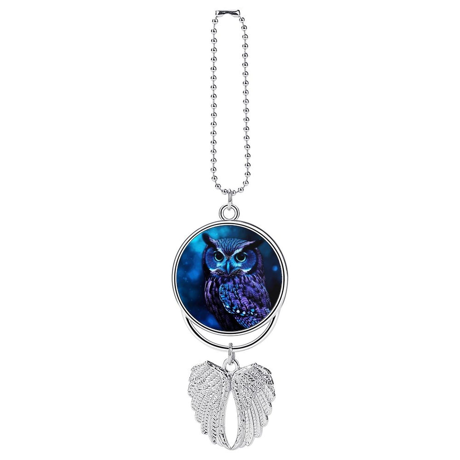 Blue Owl Car Pendant Car Rearview Mirror Pendant Custom Photo Car Hanging Ornament Car Rear View Mirror Hanging Accessories Angel Wing Car Charm Gift for Men Women