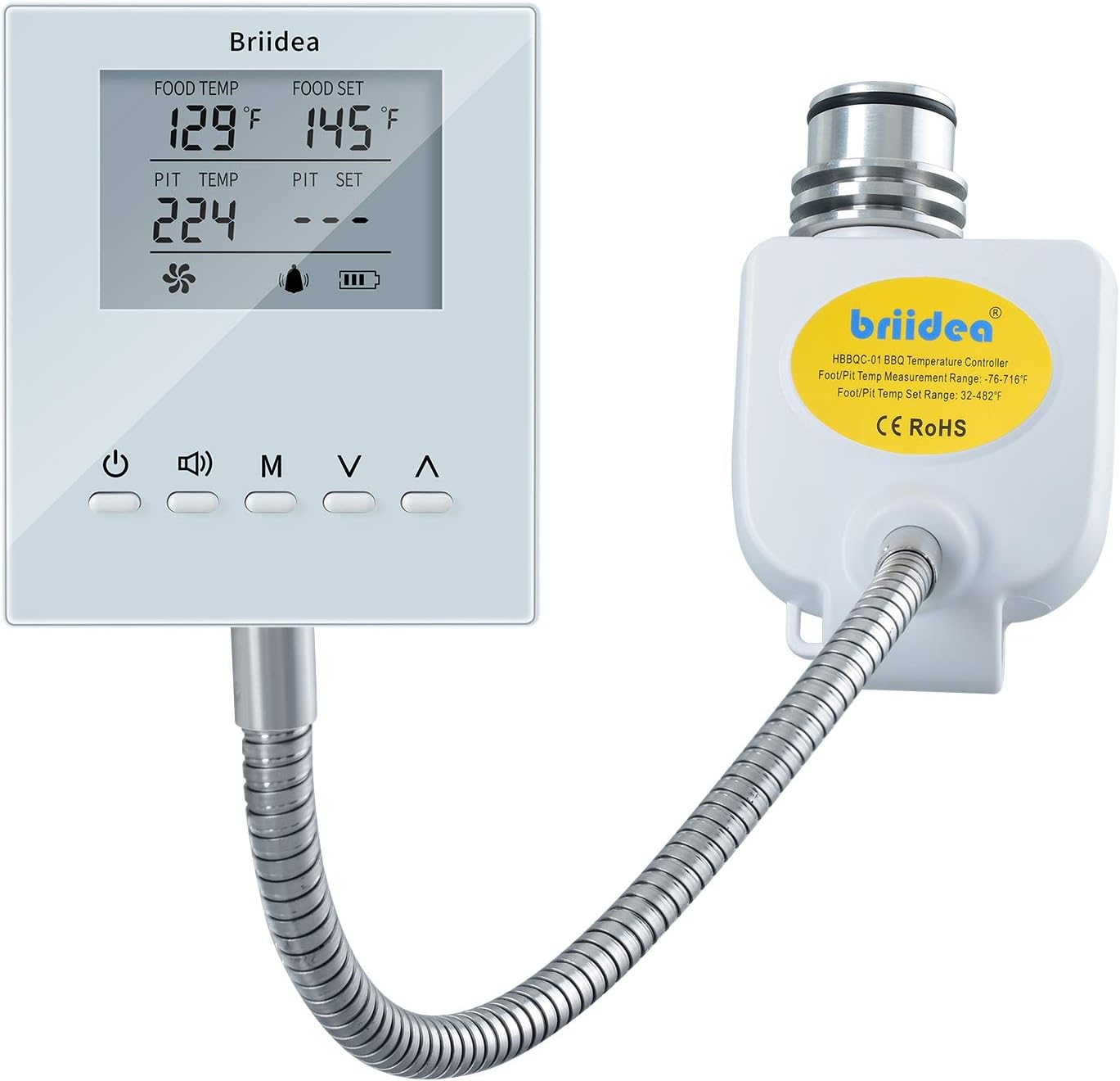 BBQ Temperature Controller, Briidea Digital Meat Thermometer, Automatic Smoker Fan Controller with Dual Probe for Big Green Egg, Primo, Kamodo Joe, Cypress Grill, Ceramic Grills