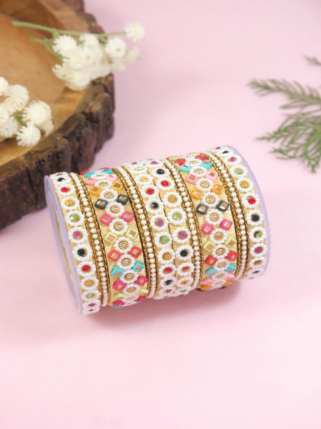 I Jewels Gold Plated Indian Bollywood Wedding Handcrafted Multicolor with Bead Detailing Bangles Chuda Bangle Set for Bridal/Women - Image 2