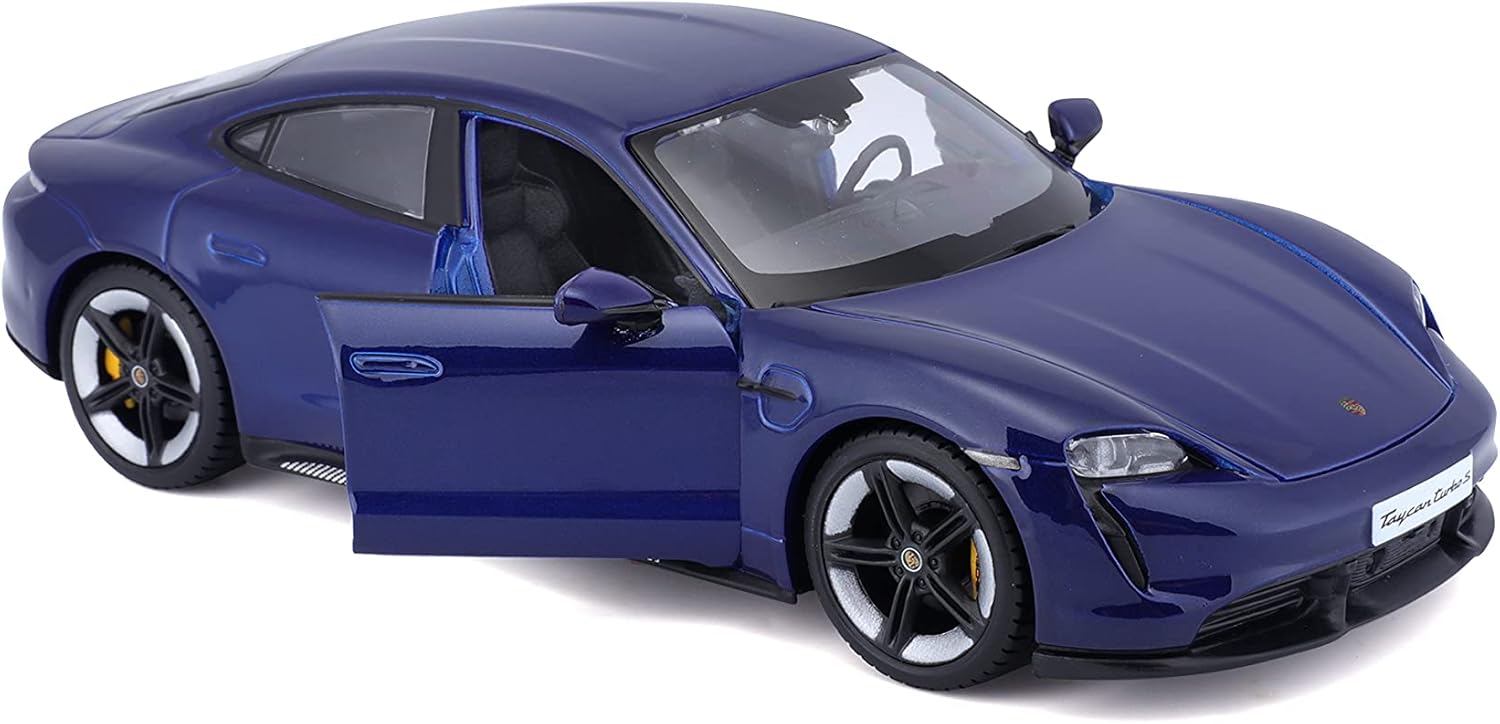Bburago -18-21098B Porsche Taycan Turbo S in Blue in 1/24 Scale (18-21098B), Unisex, Children, Colour