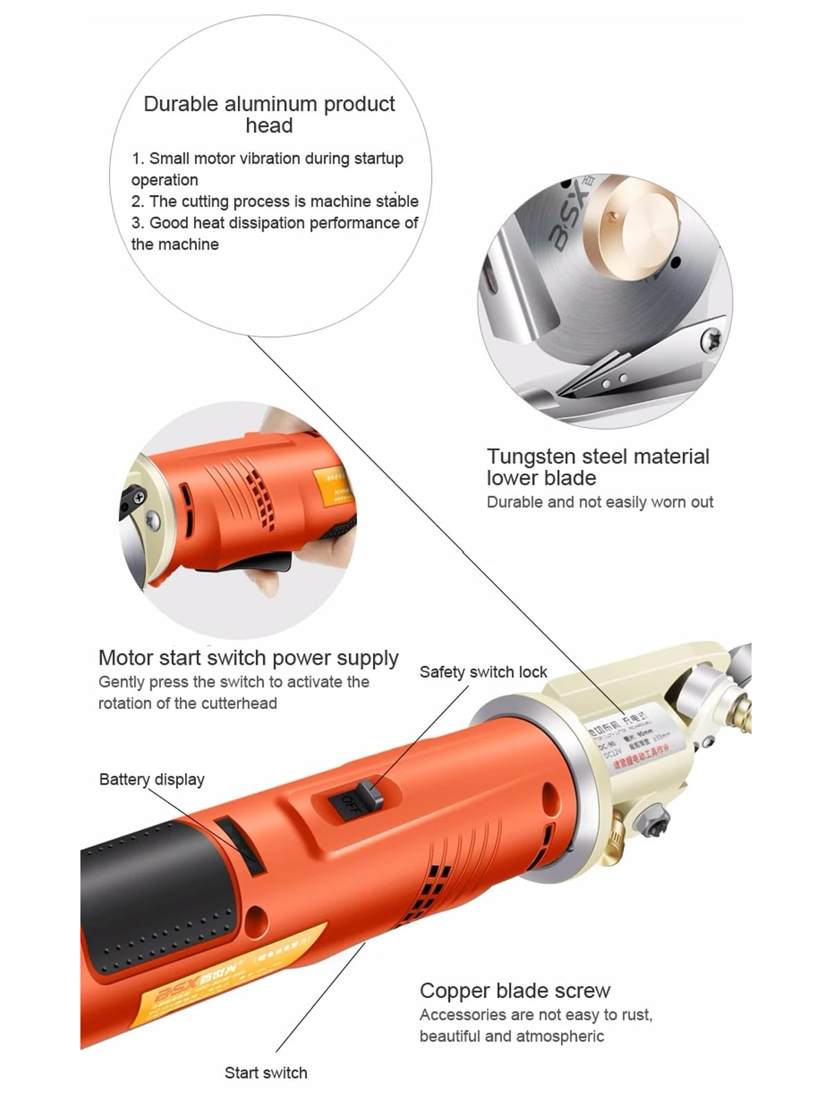 Cortador Rotativo Inalámbrico para Tela, Máquina Cortadora De Tela Rotativa Eléctrica De 12 V con 3 Cuchillas Y Batería De 2000 Mah/4000 Mah, Tijeras Eléctricas con Bloqueo De Seguridad, para Cortar