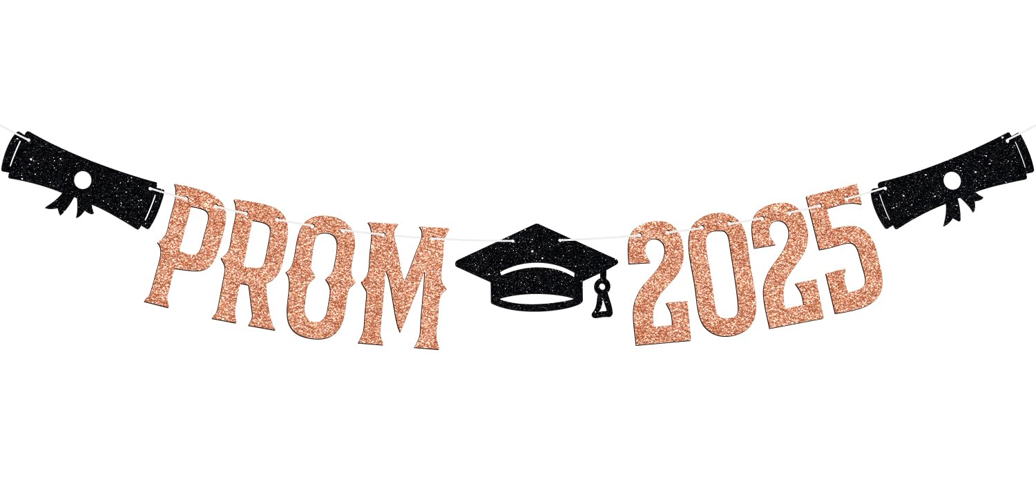 Prom 2025 Banner, Congrats 2025 Prom Night Bunting Garland Decorations, Class of 2025 Senior High Schol College Graduation Party Decorations Supplies