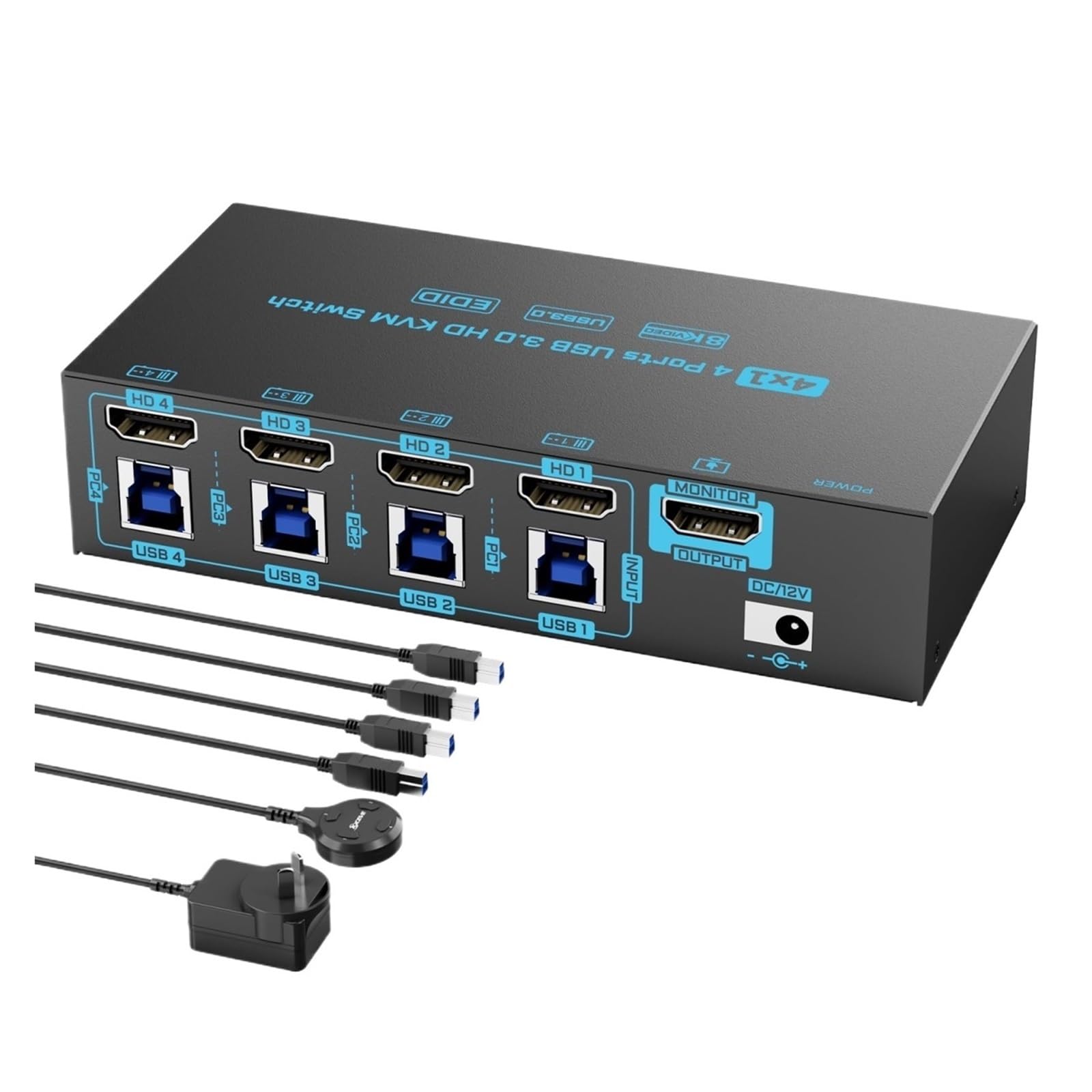 8K HDMI KVM Switch 4 Computers USB 3.0 4K 4 in 1 Out KVM Switches EDID Emulator for 4 PCs Share 1 Monitor + 4 USB Devices(4K 401,EU)-image-31