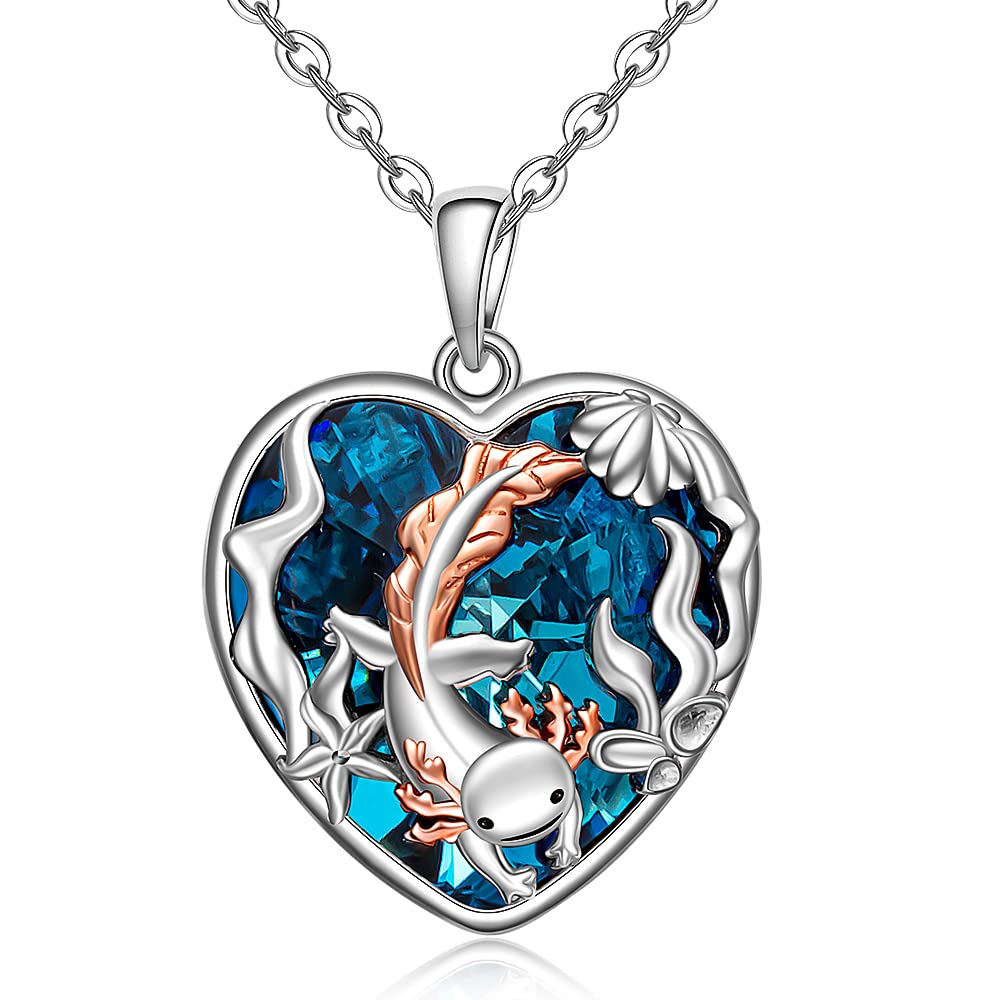 Fenthring Axolotl, collana in argento Sterling 925 con ciondolo Axolotl, da donna, a forma di cuore, con ciondolo Axolotl, regalo per amanti