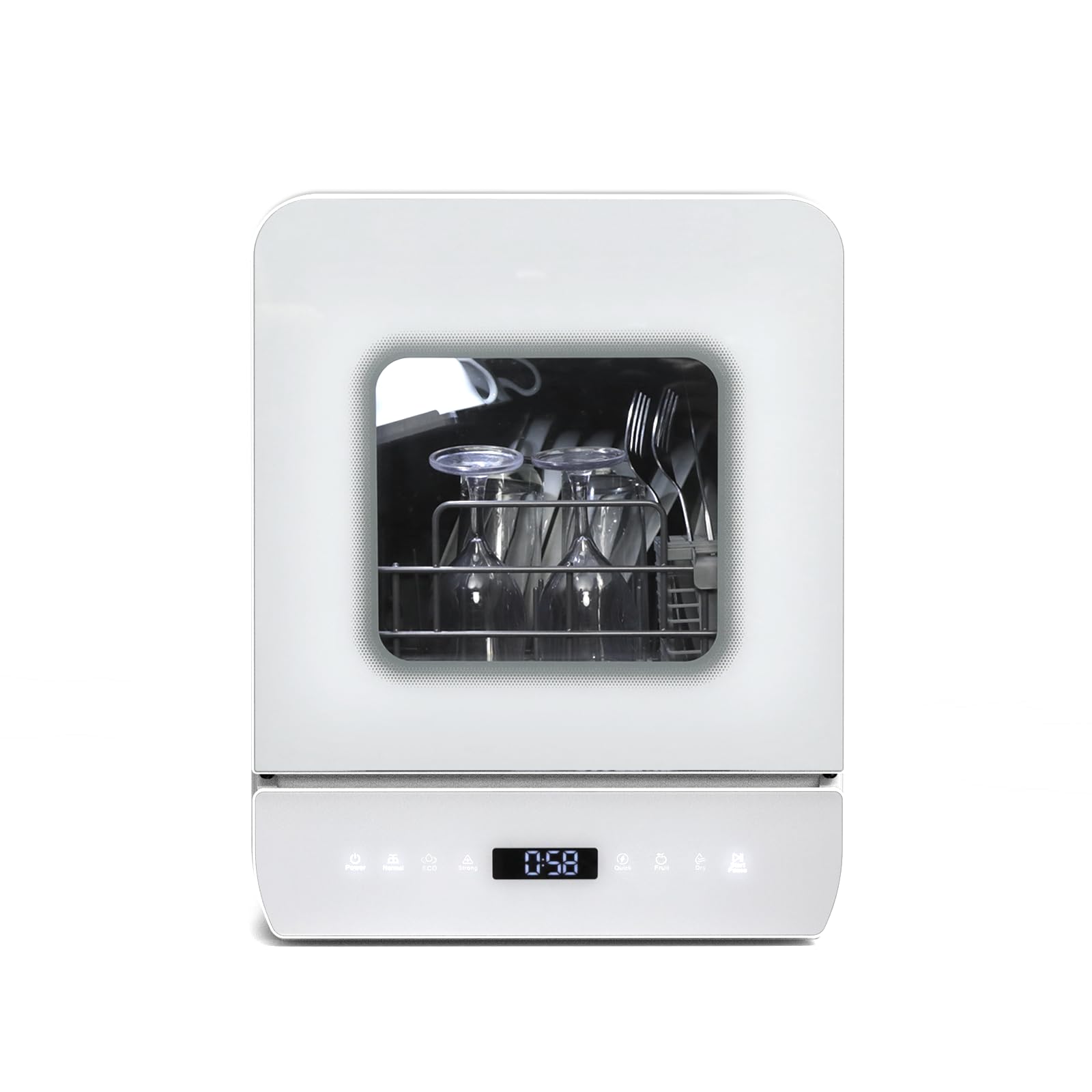 ekliptPortable Countertop Dishwasher, Mini Dishwasher, 4.8L Built-in Water Tank, 7 Programmes, 37 * 51cm Ultra-Narrow & Deep Design, Touch Control & 360° Dual Spray, Hose/No-Hose Setup, White