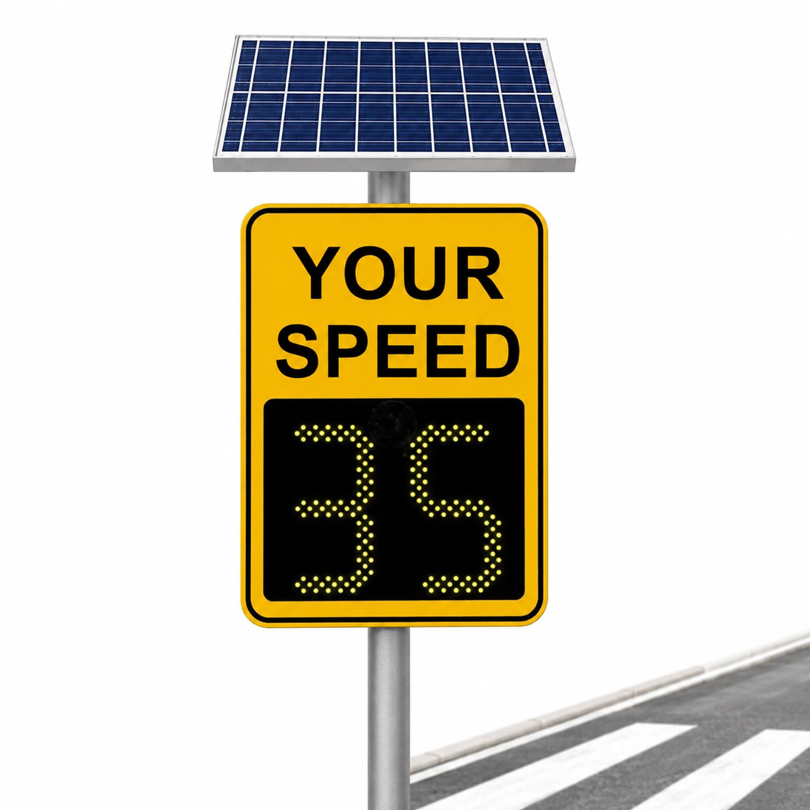 VNATWGOO 35"×24" Solar Powered Radar Feedback Sign, Solar Powered Led Speed Limit Sign,for Road Safety, Solar Radar Speed Sign,with Remote, 656ft Detection, IP65 Yellow-24x35in